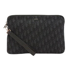 Dior Oblique Pouch Jacquard Leather Canvas Black Clutch Silver