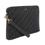 Dior Oblique Pouch Jacquard Leather Canvas Black Clutch Silver — view 2