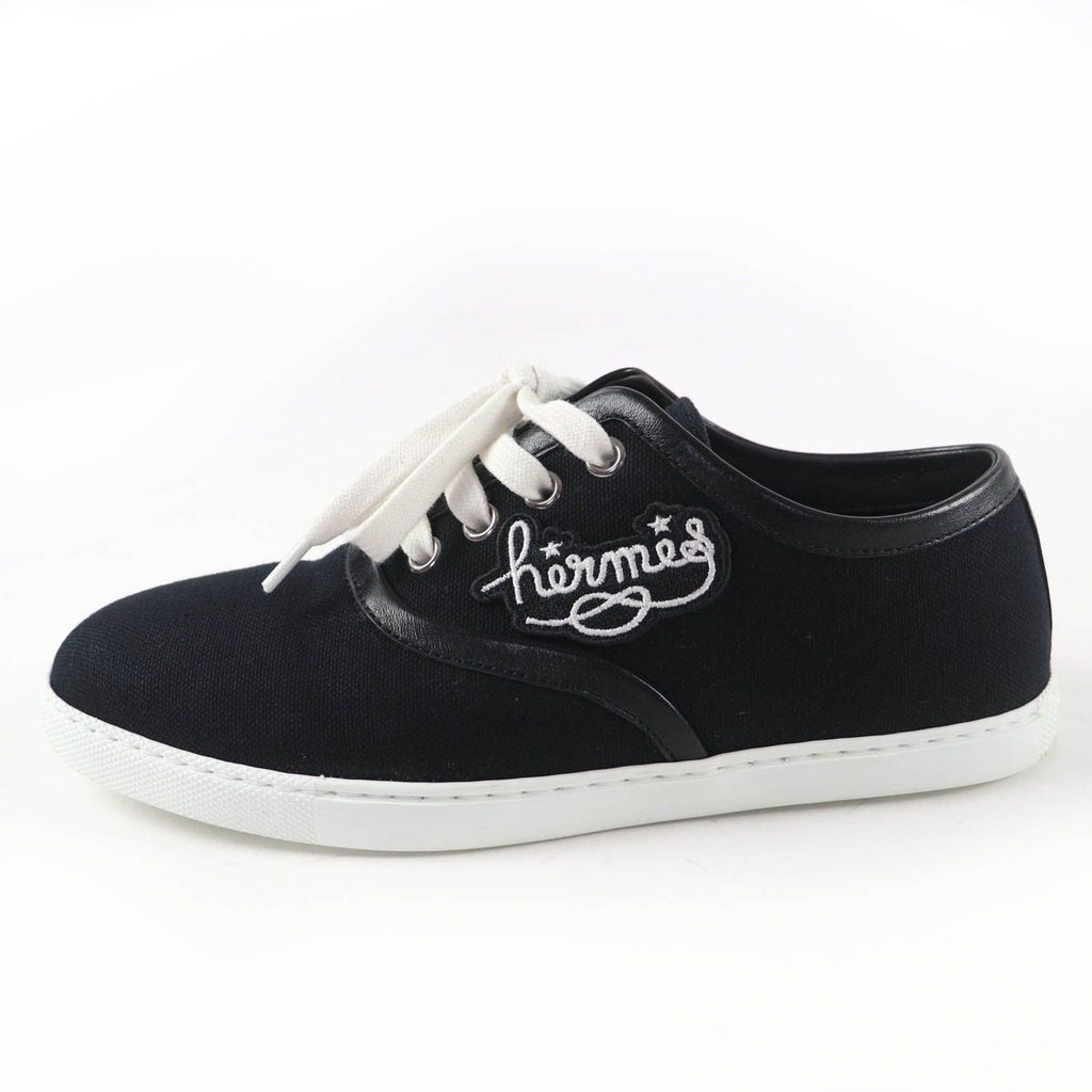 Hermes Innocent Leather Logo Patch Lace Up Low Cut Sneakers Black 36.5 Handbag — view 5