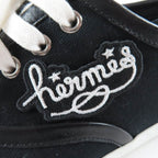 Hermes Innocent Leather Logo Patch Lace Up Low Cut Sneakers Black 36.5 Handbag — view 9