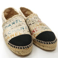 Chanel Espadrilles Linen 39 Hemp Logo Slip-on Flat Shoes