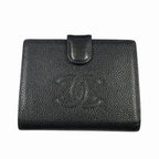 Chanel Caviar Leather Coco Mark Wallet Bifold Black AA
