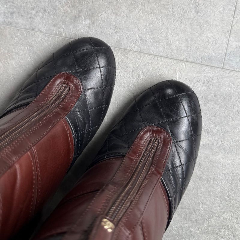 Chanel Quilted Coco Mark Zip Up Boots Leather Brown Black Bicolor 37 C — view 3