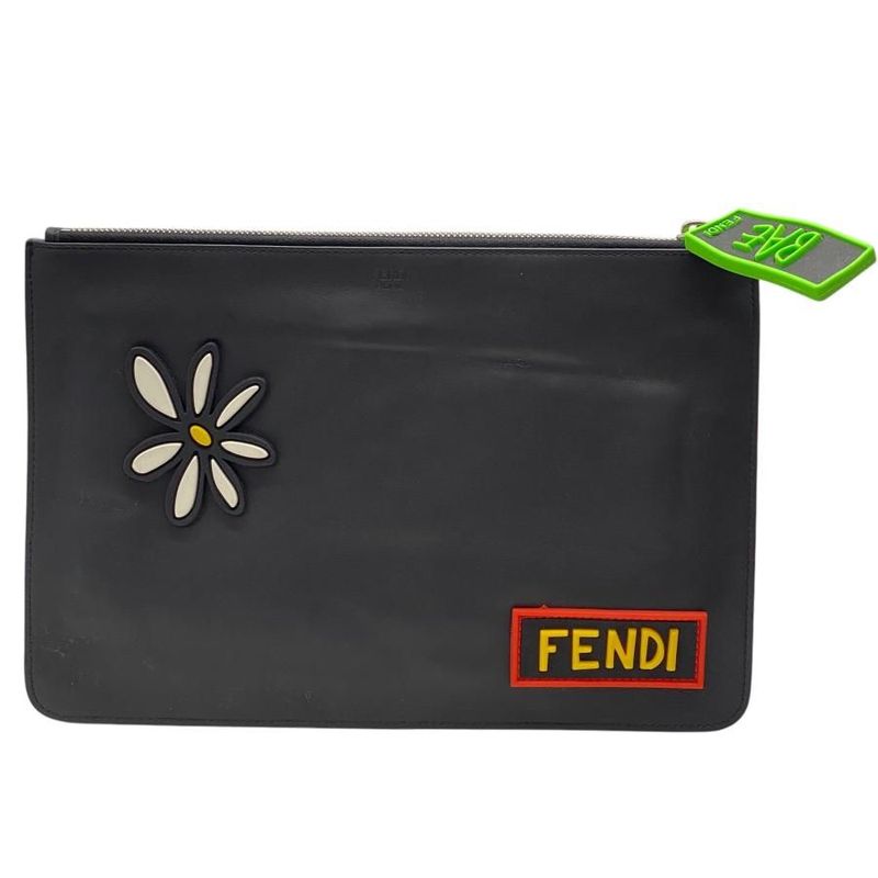 Fendi 7 N0078 Faith Clutch Bag Second Pochette Logo Leather Rubber — view 2