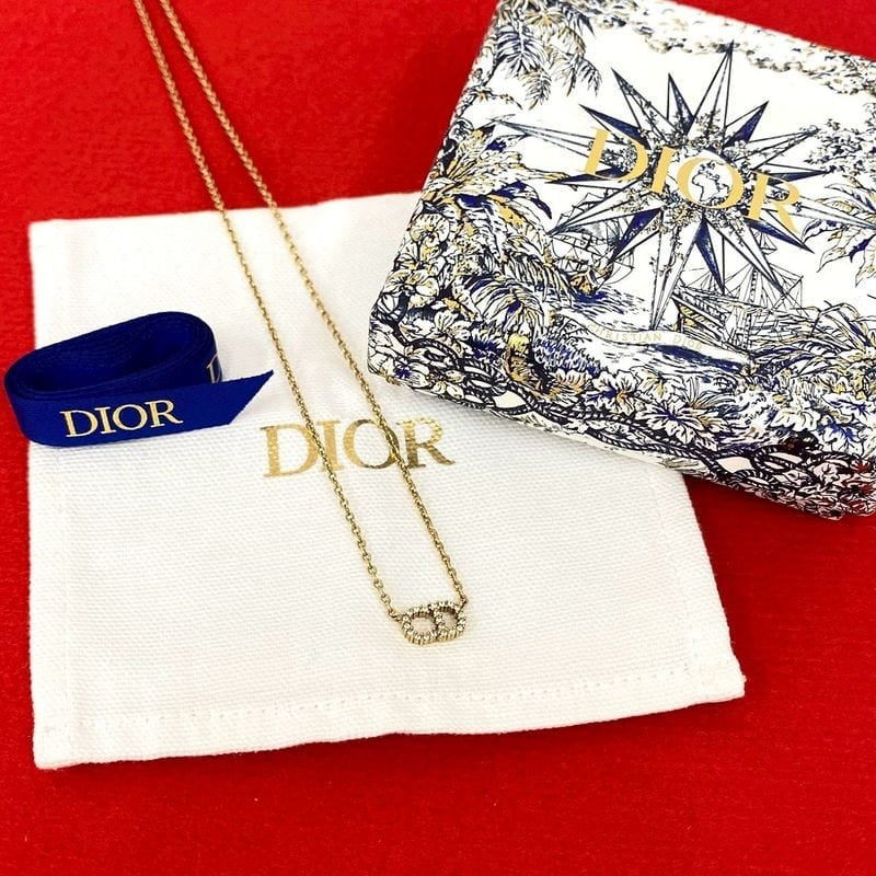 Christian Dior CD Logo Motif Top GP Rhinestone Necklace Pendant Choker — view 2