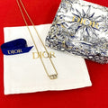 Christian Dior CD Logo Motif Top GP Rhinestone Necklace Pendant Choker