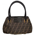 Fendi Handbag Zucca Canvas Leather Brown Gold