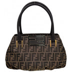 Fendi Handbag Zucca Canvas Leather Brown Gold