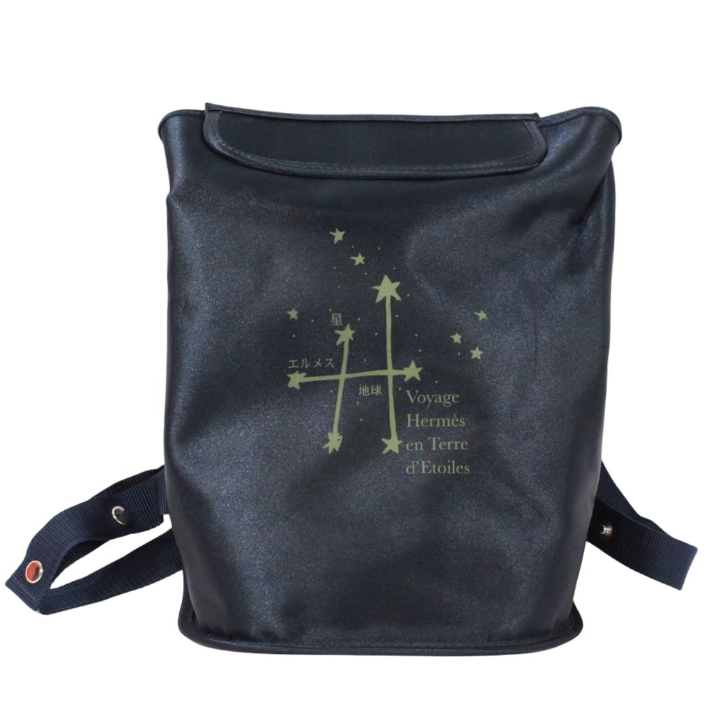 Hermes Sherpa Travel Around the Stars Exhibition Nylon Navy Backpack Silver