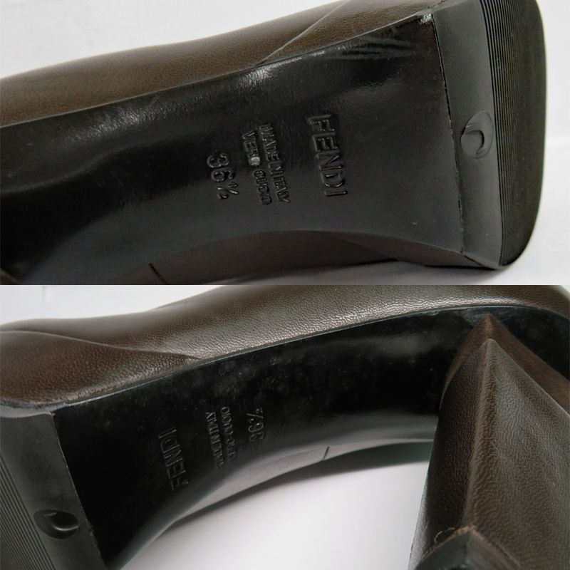Fendi Thick Heel Platform Boots 36.5 Brown Leather Suede Short Back — view 7