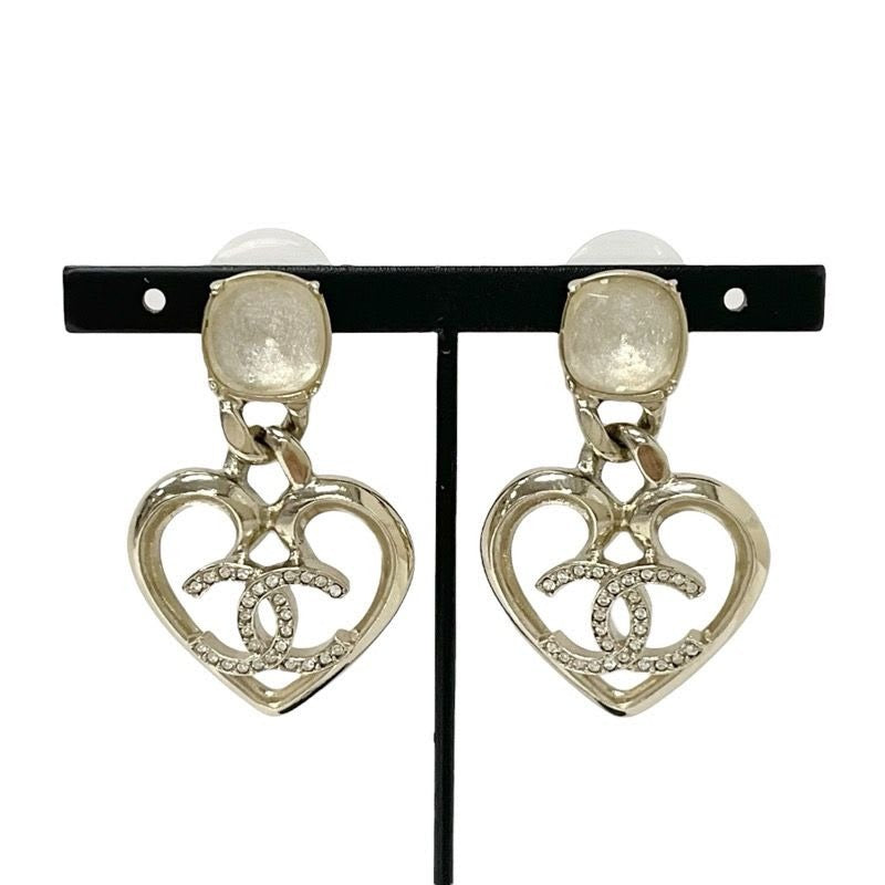 Chanel Earrings Gold Coco Mark Rhinestone Bijou Heart