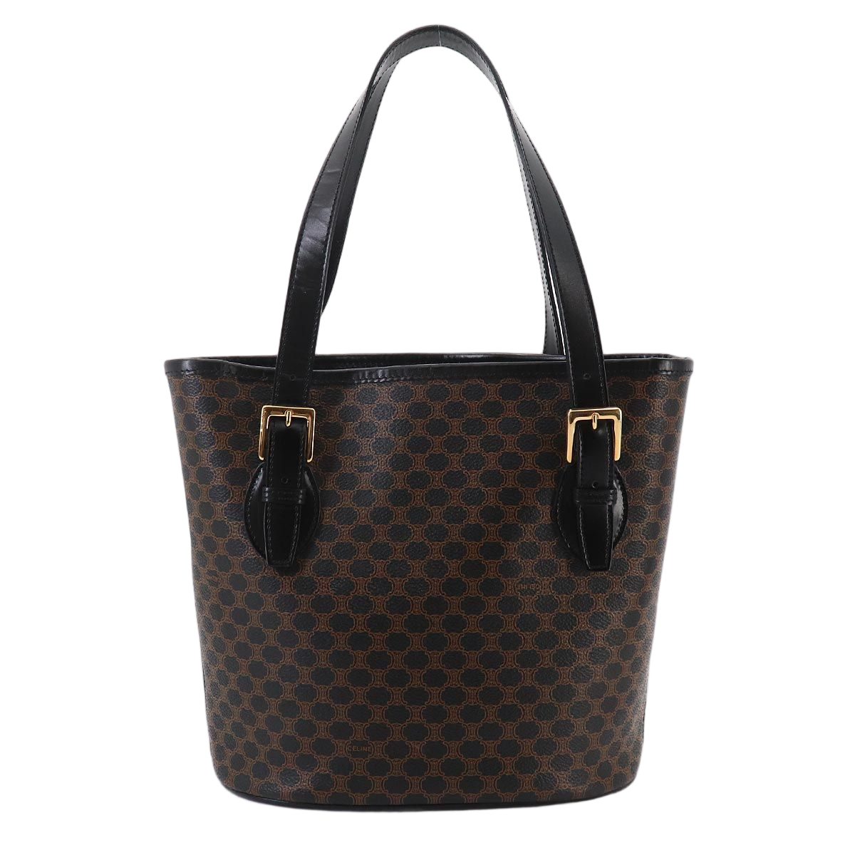 Celine Macadam Tote Black Brown Leather Gold Vintage