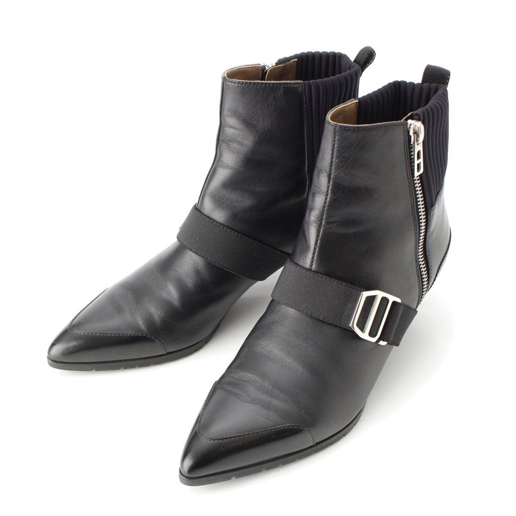 Hermes Leather Belted Knit Contrast Pointed Toe Side Zip Short Boots