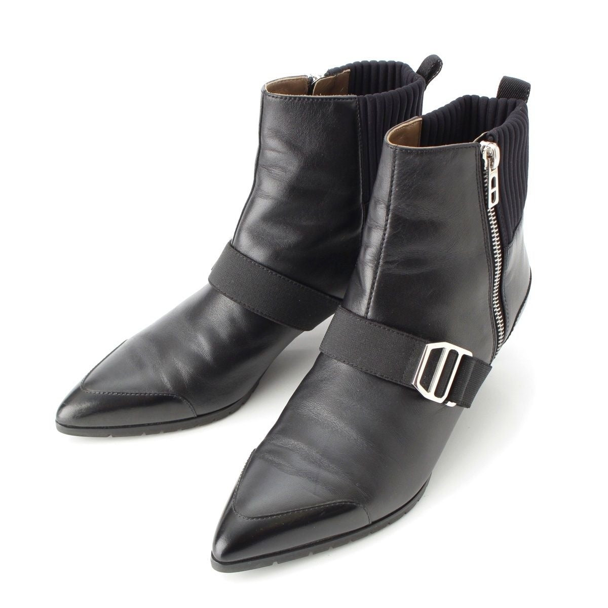 Hermes Leather Belted Knit Contrast Pointed Toe Side Zip Short Boots