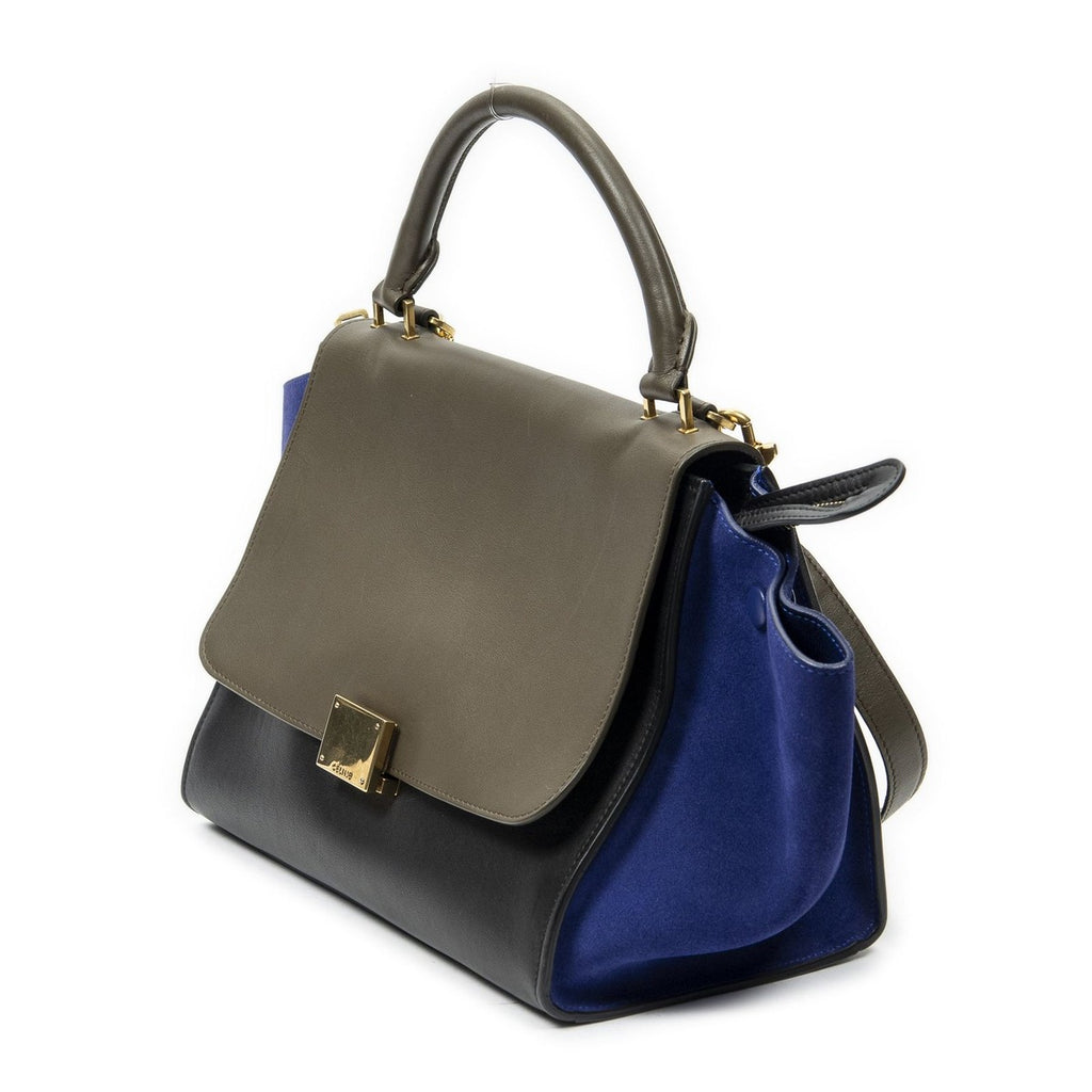 Celine Small Tricolor Trapeze Black Blue Brown Calfskin Leather — view 2