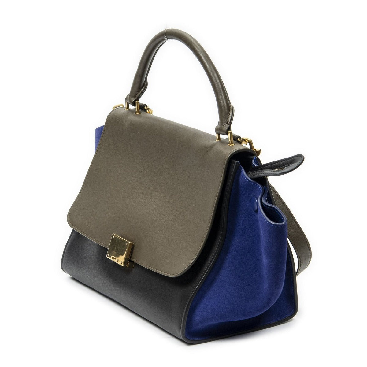Celine Small Tricolor Trapeze Black Blue Brown Calfskin Leather — view 2