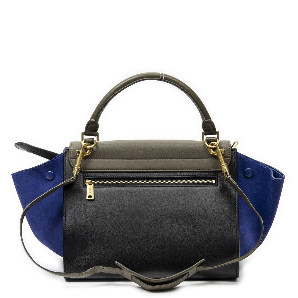 Celine Small Tricolor Trapeze Black Blue Brown Calfskin Leather — view 5