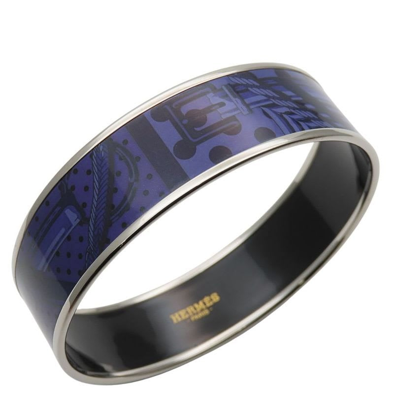 Hermes Bangle Enamel GM Metal Purple Silver Cloisonne Belt Dot — view 2