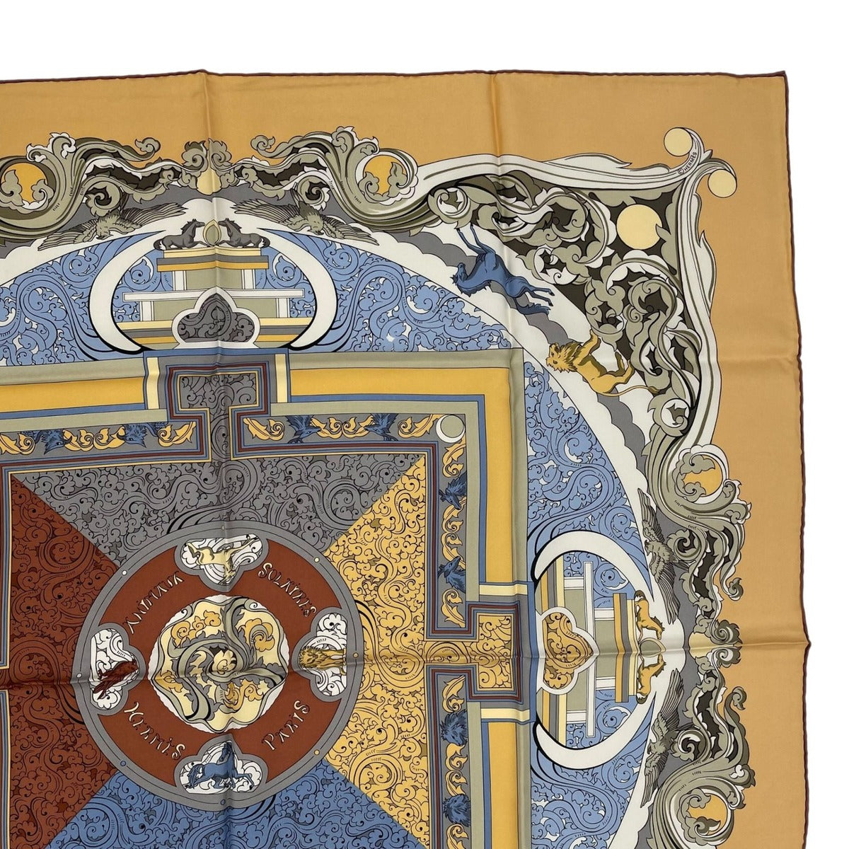 Hermes Scarf Silk Carre 90 Animaux Solaires Sun Animals Yellow — view 3