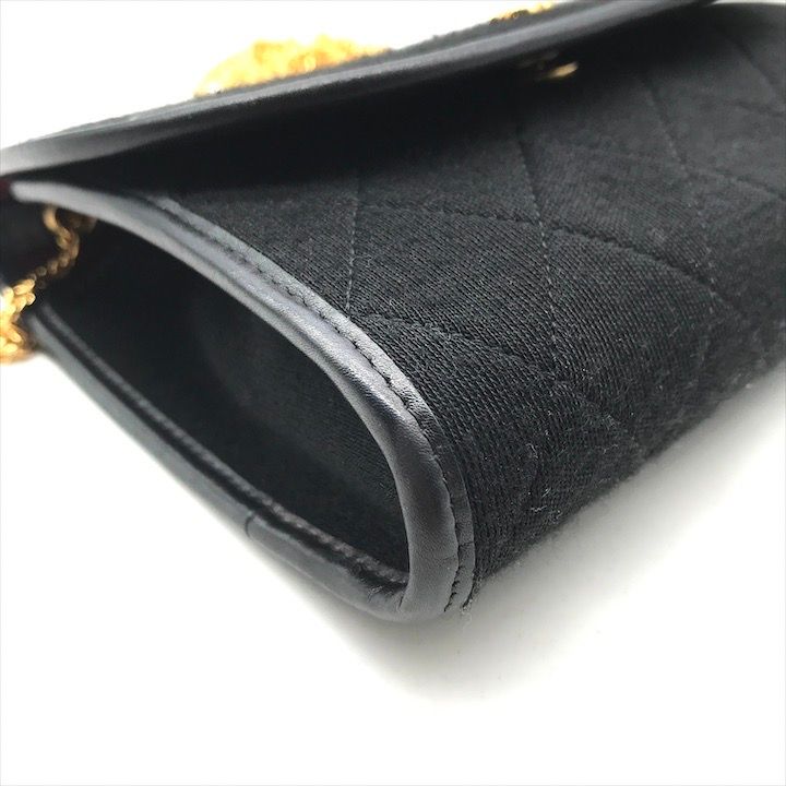 Chanel CC Logo Quilted Cotton Jersey Mini Chain Shoulder Bag Black — view 4