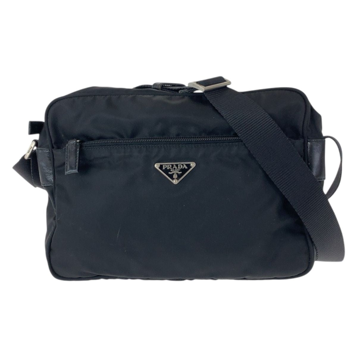 Prada Tessuto Black Silver Nylon Shoulder Back