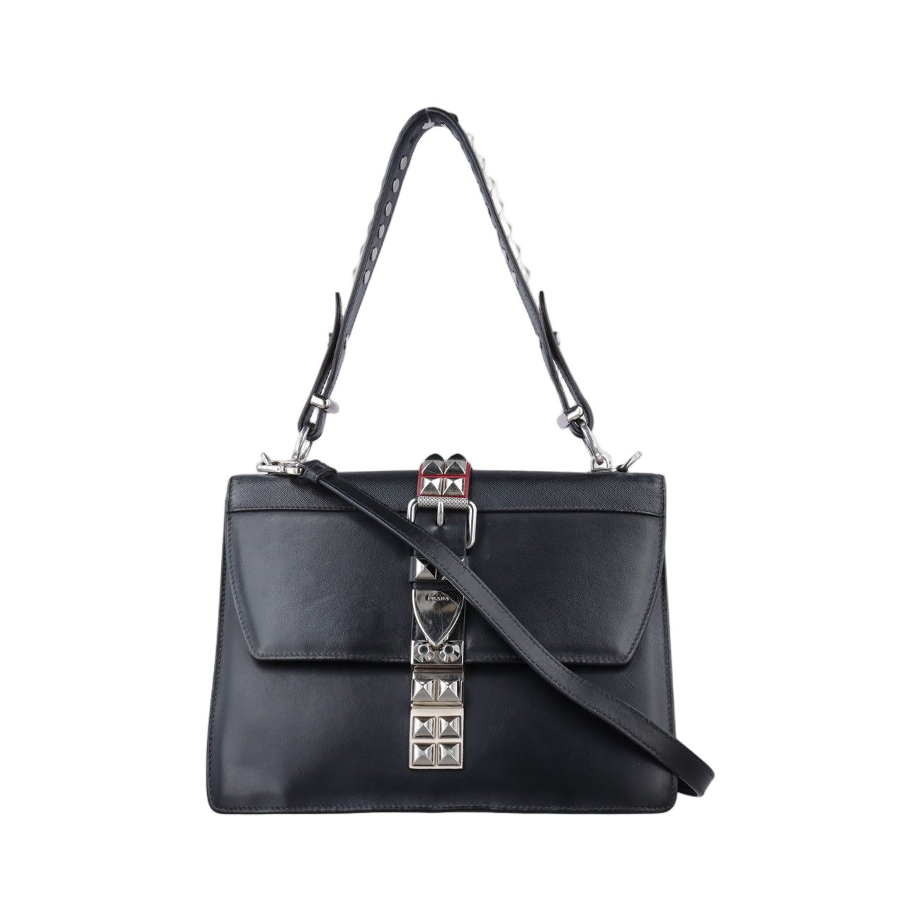 Prada Electra Studs Black Leather Saffiano 25 Messenger