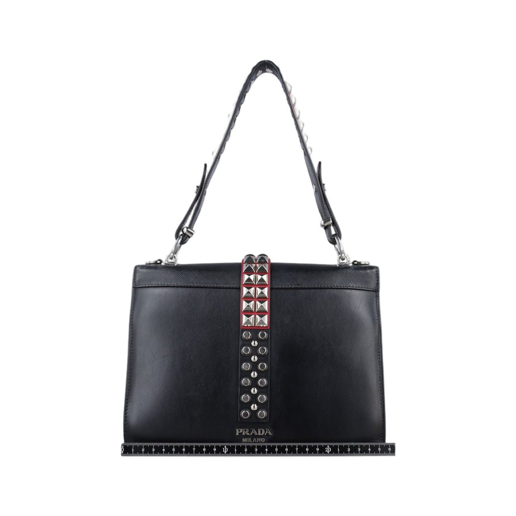 Prada Electra Studs Black Leather Saffiano 25 Messenger — view 2