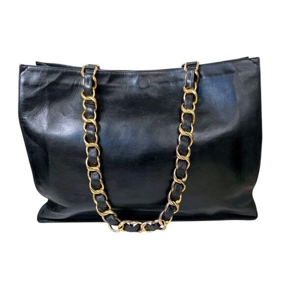 Authentic CHANEL Jumbo XL Shopping Tote Timeless Classic Black Lambskin Vintage — view 5