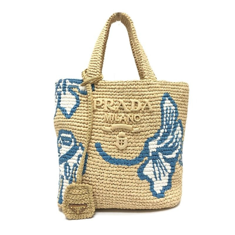 Prada Handbag Logo St Barth's Island Limited Edition 1 Bg454 Raffia Beige