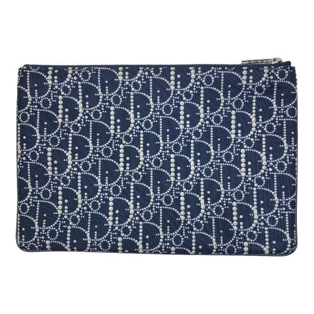 Christian Dior Clutch Bag Second Small Pouch Logo Oblique Nylon Navy — view 2