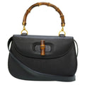 Gucci Bamboo Shoulder Hand Bag Leather Black With Strap 0056