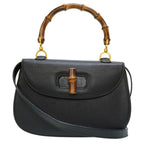 Gucci Bamboo Shoulder Hand Bag Leather Black With Strap 0056
