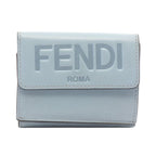 Fendi Trifold Wallet Logo 8 M0395 Light Blue Leather Rome Micro
