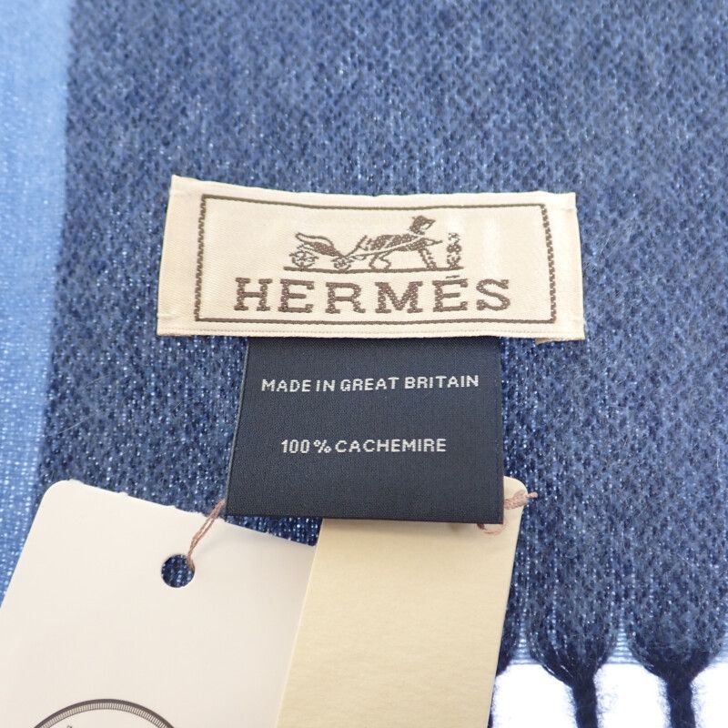 Hermes H Summer Block Scarf Cashmere Blue Autumn Winter — view 4