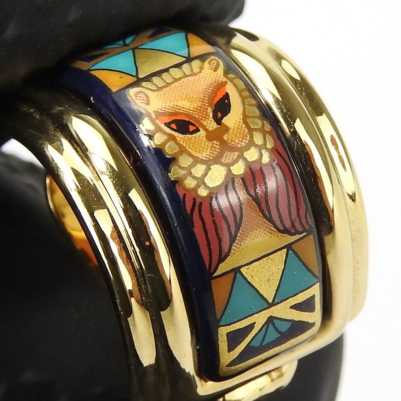 Hermes Earrings Emile Metal Cloisonne Multicolor Gold Navy Blue Lion Accessory — view 4