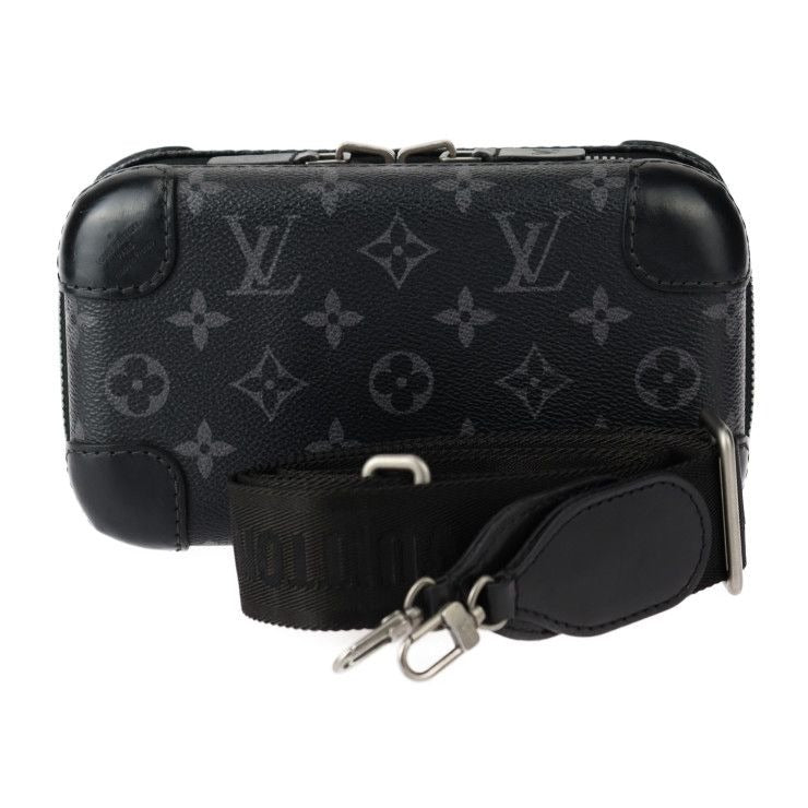 Louis Vuitton Horizon Clutch Shoulder Bag Leather Black Gray Silver