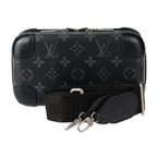 Louis Vuitton Horizon Clutch Shoulder Bag Leather Black Gray Silver