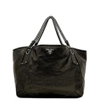 Prada Chain Tote Brown Coating Leather 20 31 Shoulder