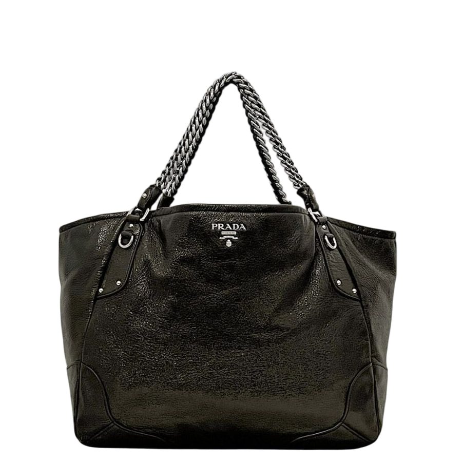 Prada Chain Tote Brown Coating Leather 20 31 Shoulder