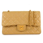 Chanel Classic Beige Gold Lambskin Double Flap Chain Shoulder Bag Vintage