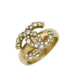 Chanel Ring Gold CC Logo Officially Repaired Rhinestone a