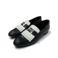 Hermes Royale Loafers Leather Shoes Black White Hhardware Fringe