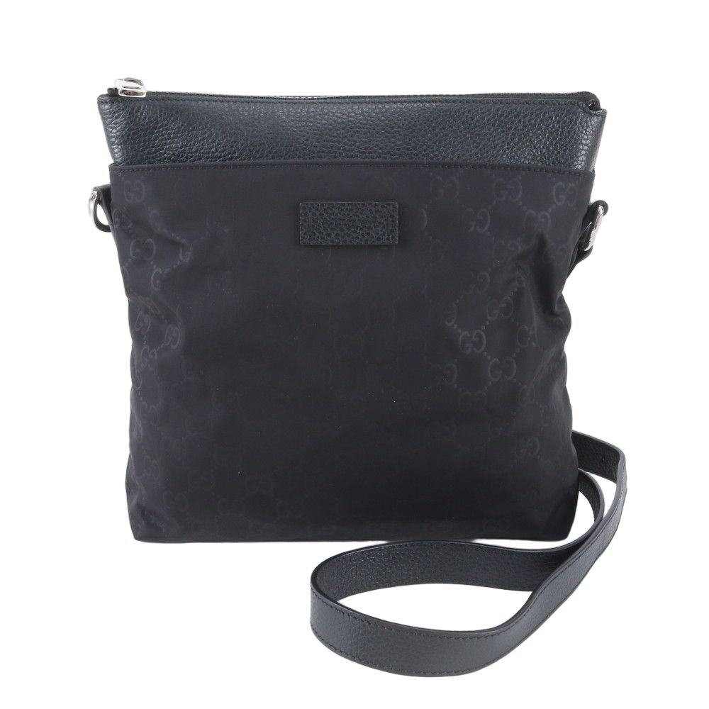 Gucci GG Nylon Leather Shoulder Bag Crossbody Messenger Black