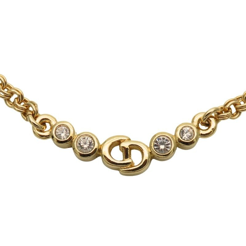 Christian Dior Necklace CD Logo Metal Rhinestone Gold Plated GP Accessories — view 2