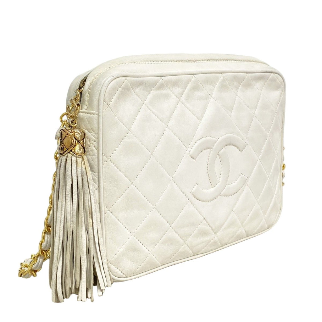 Chanel Shoulder Bag Quilted Lambskin White Gold — view 2