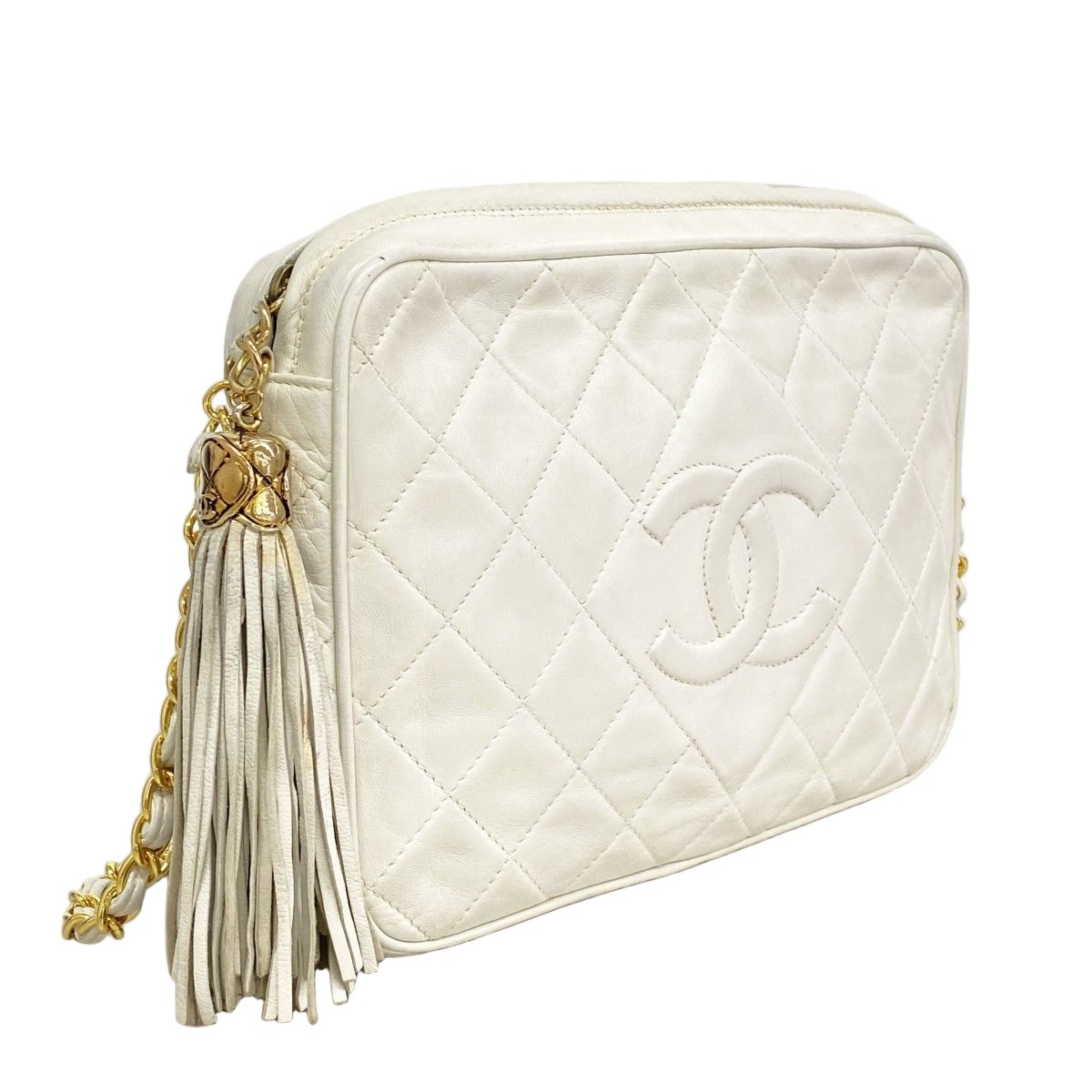 Chanel Shoulder Bag Quilted Lambskin White Gold — view 2