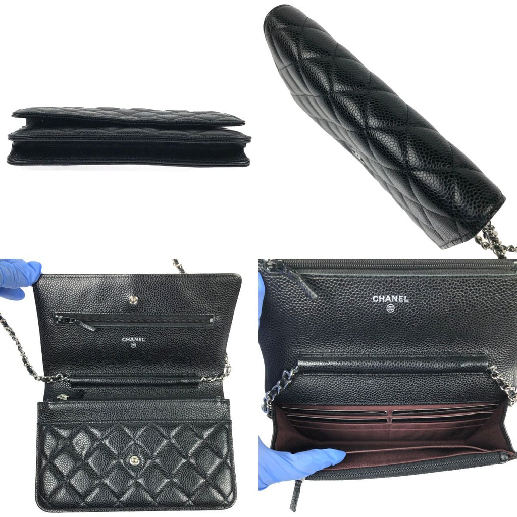 Chanel Quilted Caviar Leather Chain Wallet Silver Hardware Black — view 6