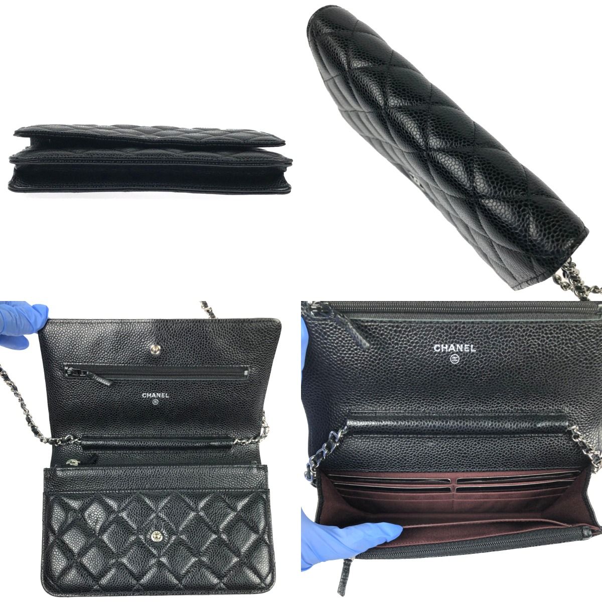 Chanel Quilted Caviar Leather Chain Wallet Silver Hardware Black — view 6
