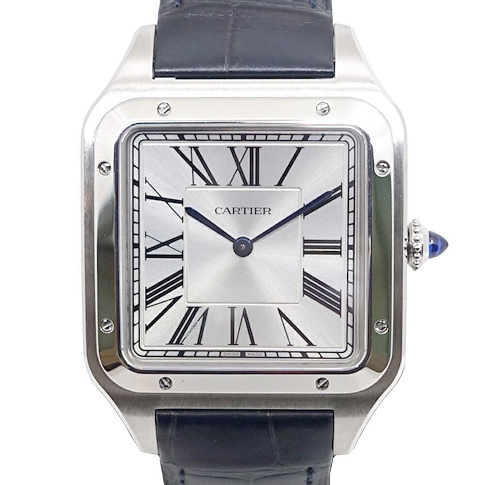 Cartier Santos Dumont XL Watch SS Manual Winding Leather Box Polished