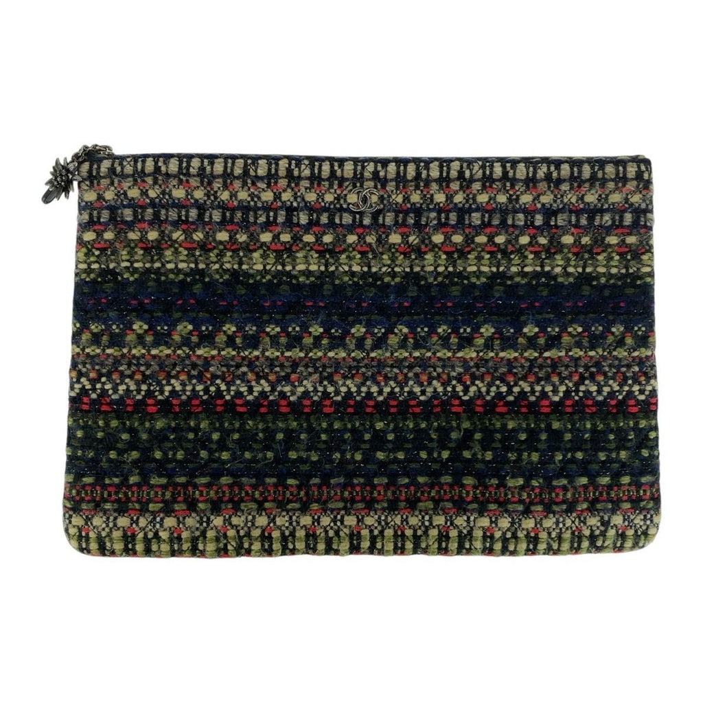 Chanel CC Logo Multicolor Black Silver Tweed Clutch
